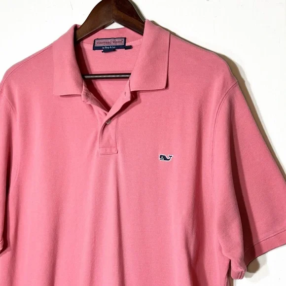 SOLD-Vineyard Vines Mens Collared Short Sleeve Pink Pullover Pique Polo Shirt - Picture 2 of 6